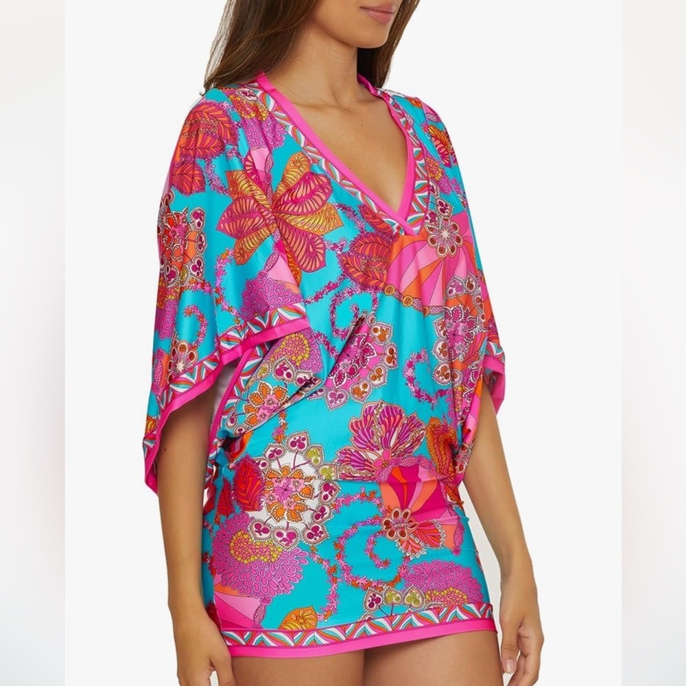NWT Trina Turk Pink and Blue Floral Swim Cover-Up Meilani - Picture 2 of 3